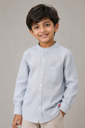 Kid Boys Checked Mandarin collar Casual Shirt - Blue