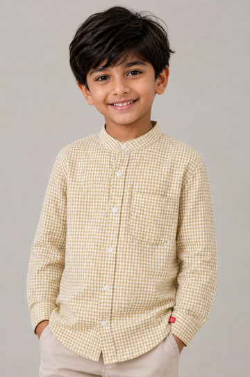 Kid Boys Checked Mandarin collar Casual Shirt - Beige