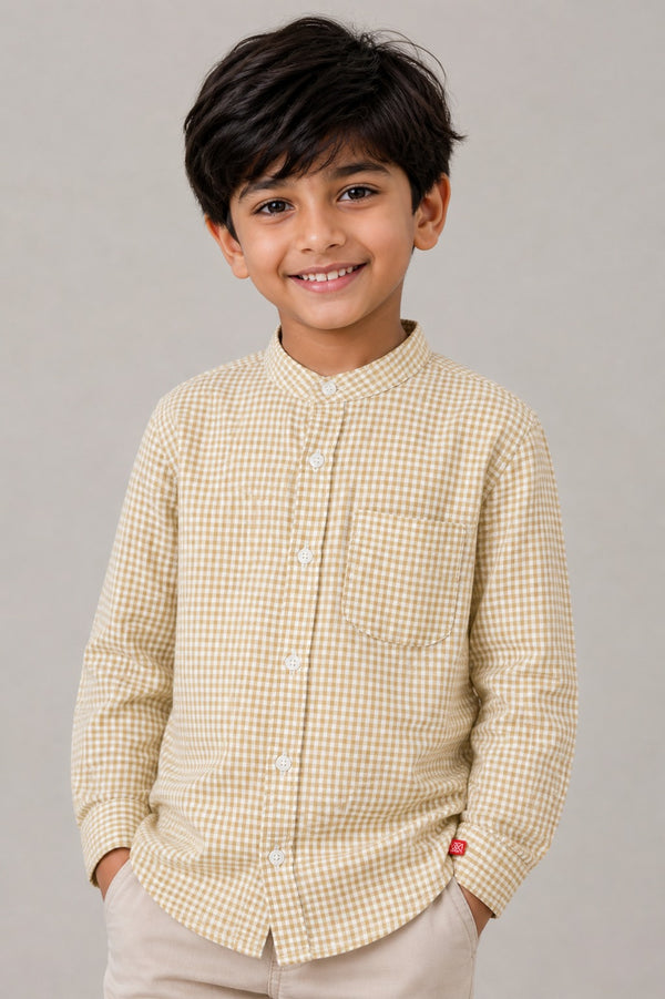 Kid Boys Checked Mandarin collar Casual Shirt - Beige