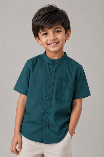 Kids Boys Mandarin Collar basic Shirt - Green
