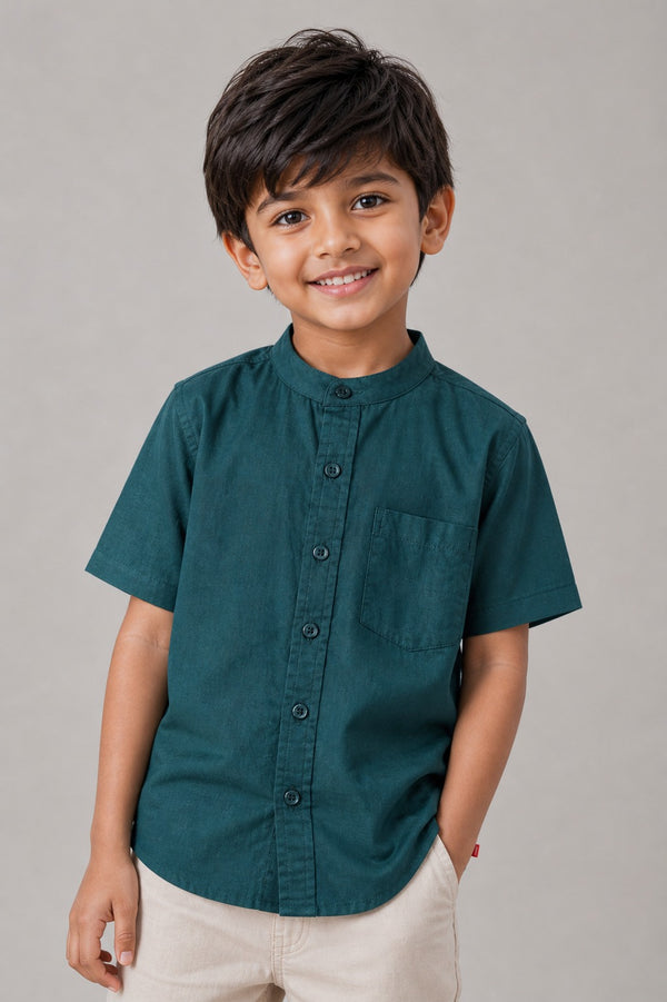Kids Boys Mandarin Collar basic Shirt - Green