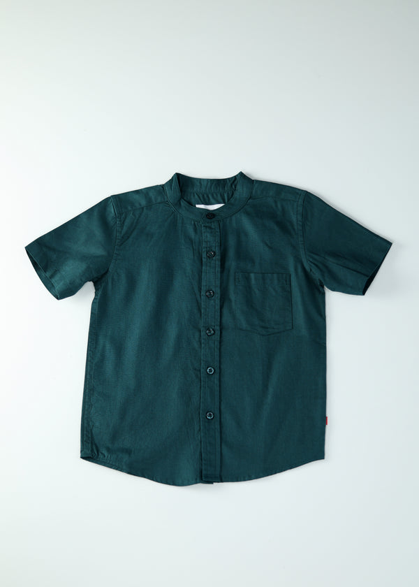 Kids Boys Mandarin Collar basic Shirt - Green