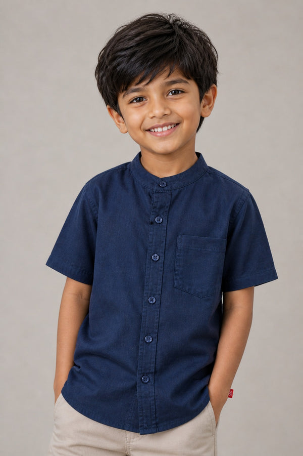 Kids Boys Mandarin Collar basic Shirt - Navy