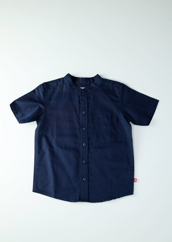 Kids Boys Mandarin Collar basic Shirt - Navy