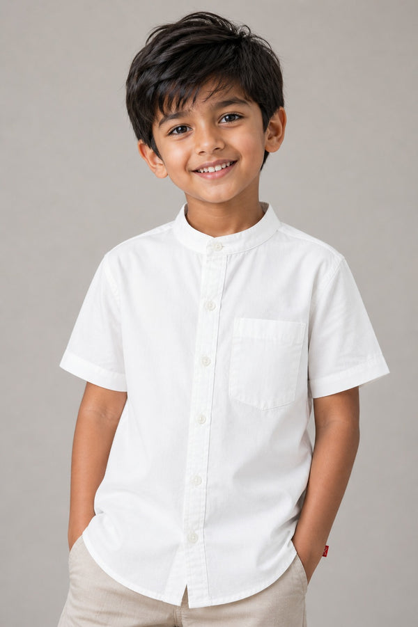 Kids Boys Mandarin Collar basic Shirt - White