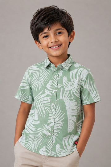 Kid Boys Tropical Print  Shirt  - Green