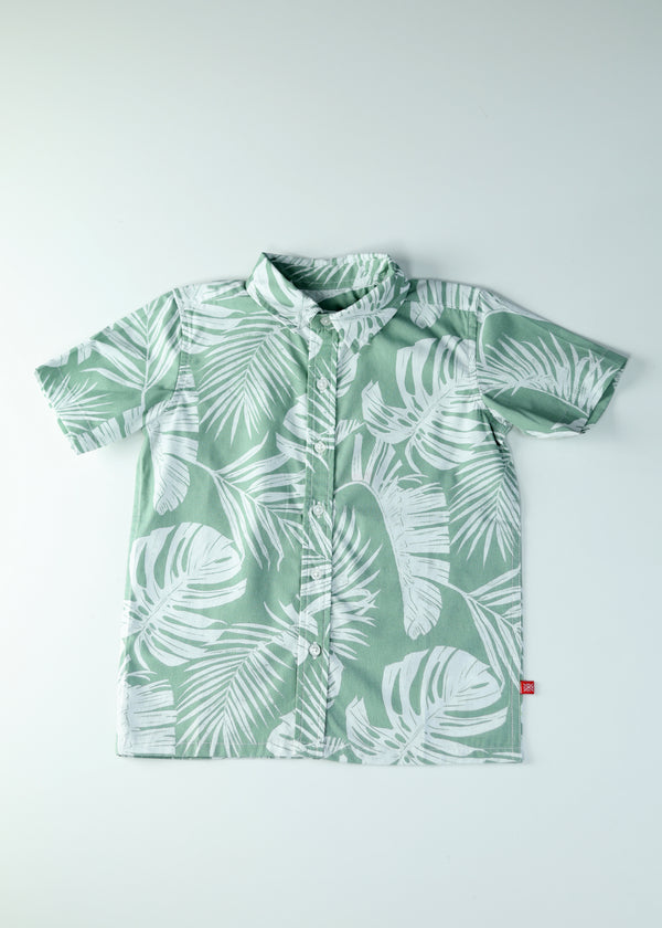 Kid Boys Tropical Print  Shirt  - Green
