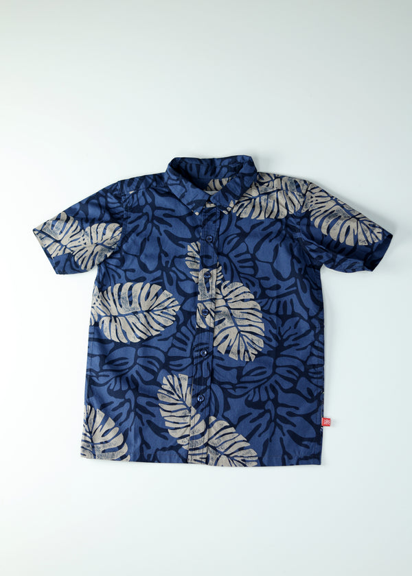 Kid Boys Tropical Print Shirt - Blue