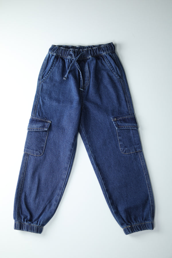 Kid Girls Denim Cargo Joggers - Med.Wash