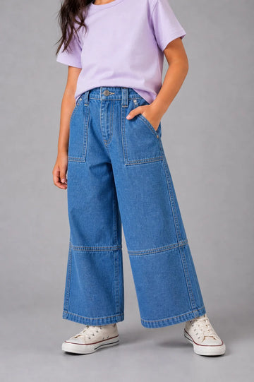 Kid Girls Wide Leg Denim Jeans - Lt.Wash