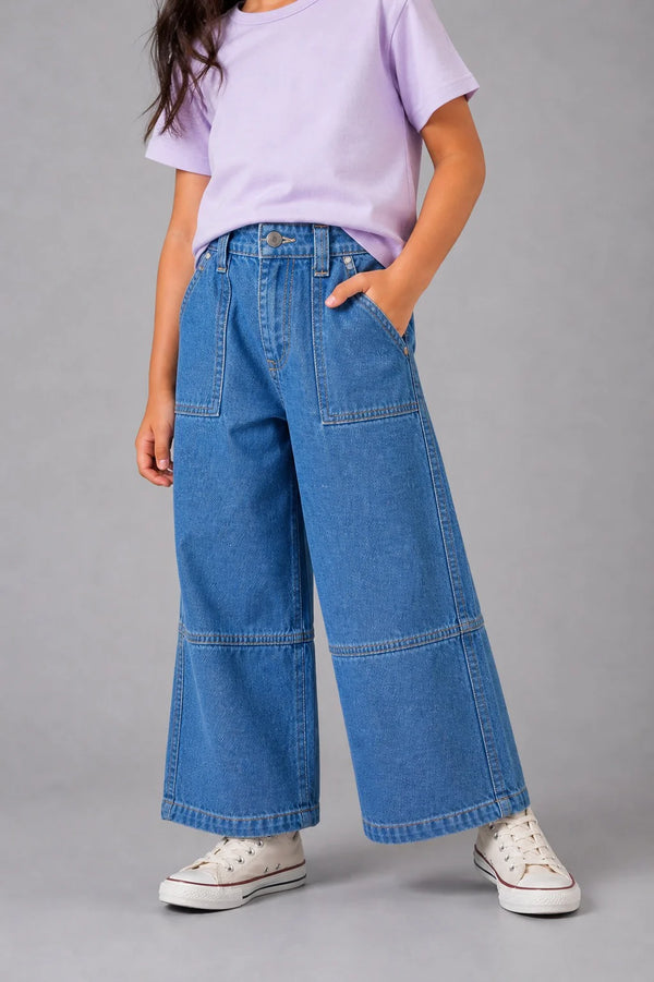 Kid Girls Wide Leg Denim Jeans - Lt.Wash