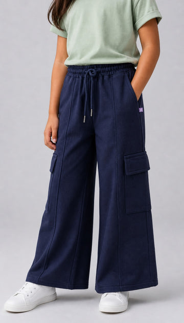 Kid Girls Wide Leg SweatPants - Navy