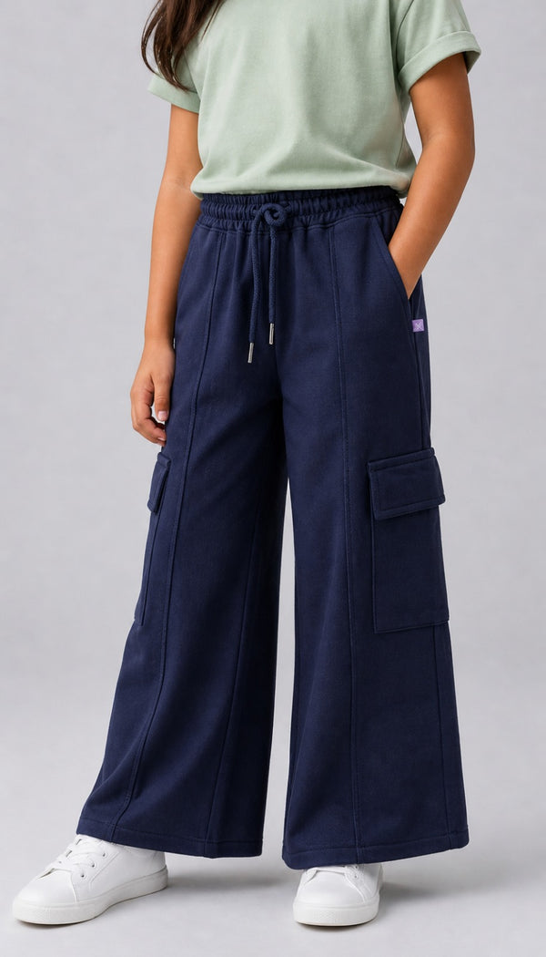 Kid Girls Wide Leg SweatPants - Navy