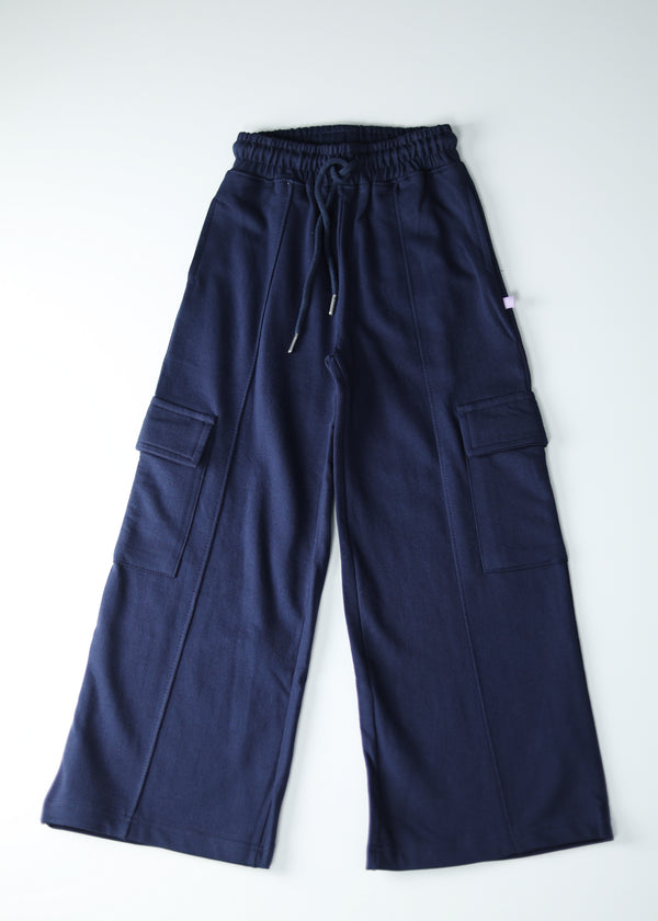 Kid Girls Wide Leg SweatPants - Navy