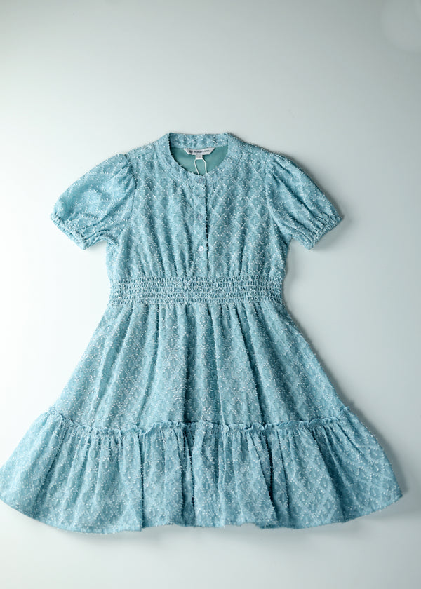 Kid Girls Dress in Textured Fabric - Blue