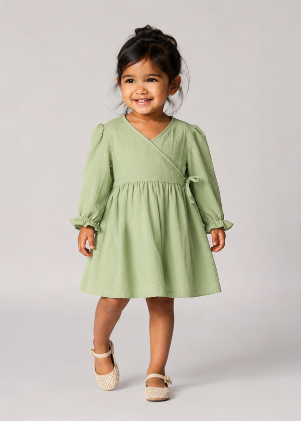Baby Girl dress in Light weight Fabric - Green
