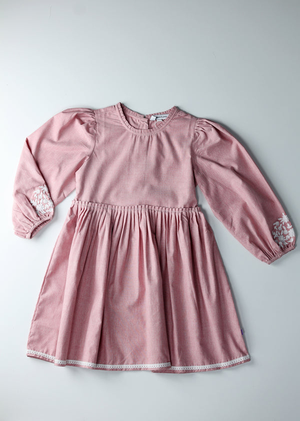 Kid Girls Embroidered Puff Sleeve Dress - Pink