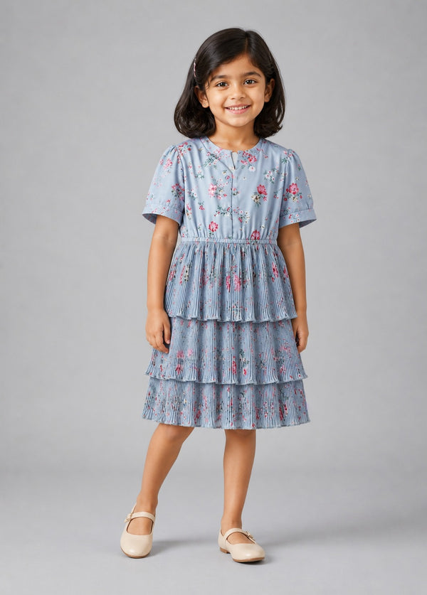 Kid Girls floral tiered Dress - Grey