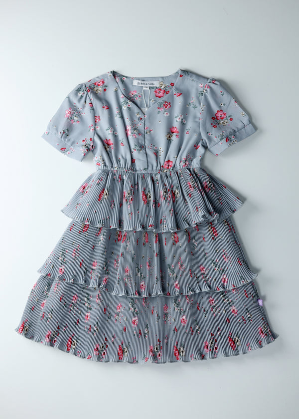 Kid Girls floral tiered Dress - Grey