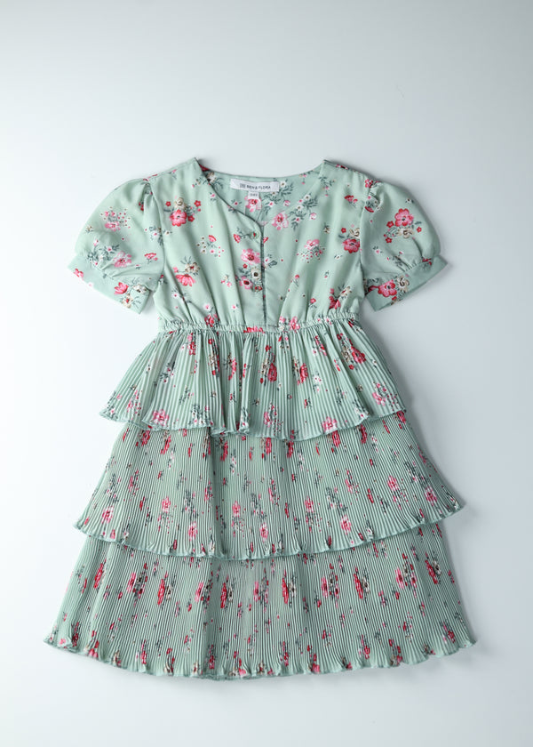 Baby Girl floral tiered Dress - Green