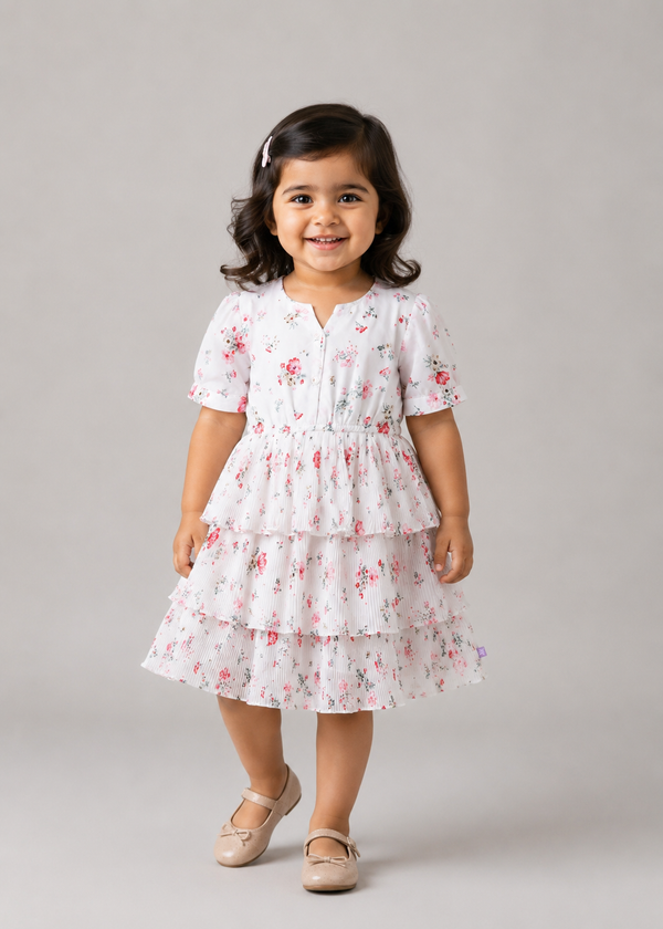 Baby Girl floral tiered Dress - White