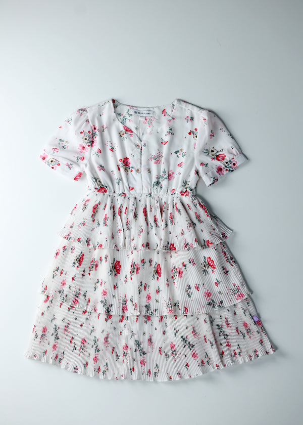 Baby Girl floral tiered Dress - White