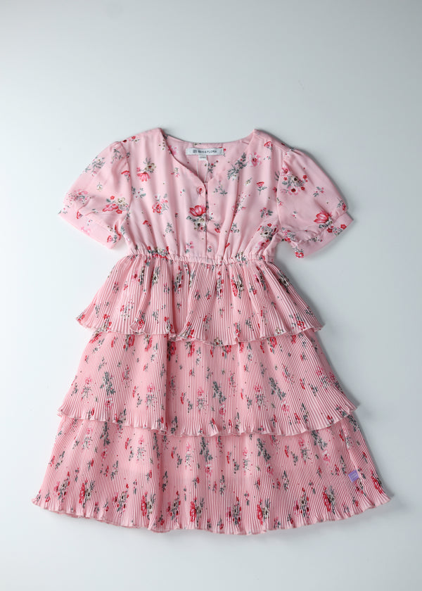 Baby Girl floral tiered Dress - Pink