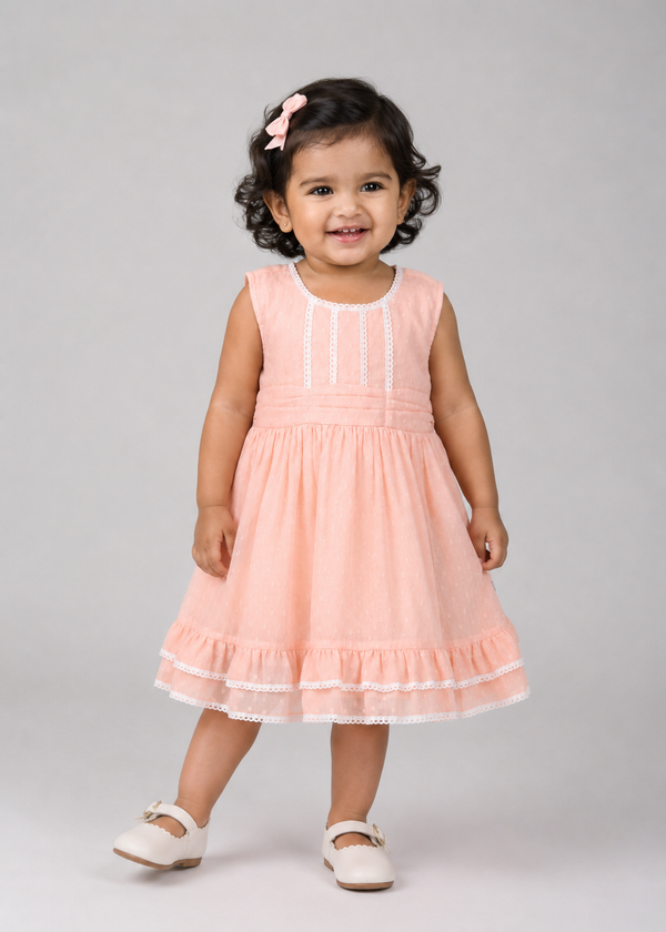 Baby Girl Swiss dot Dress - Peach