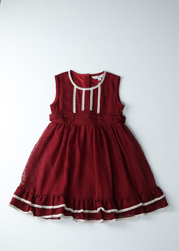 Baby Girl Swiss dot Dress - Maroon