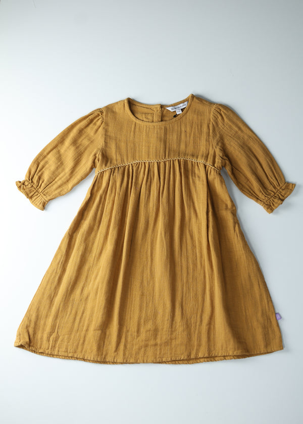 Kid Girls Muslin Dress - Mustard