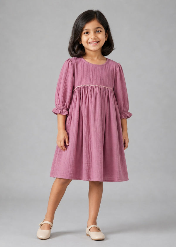 Kid Girls Muslin Dress - Dusty Pink