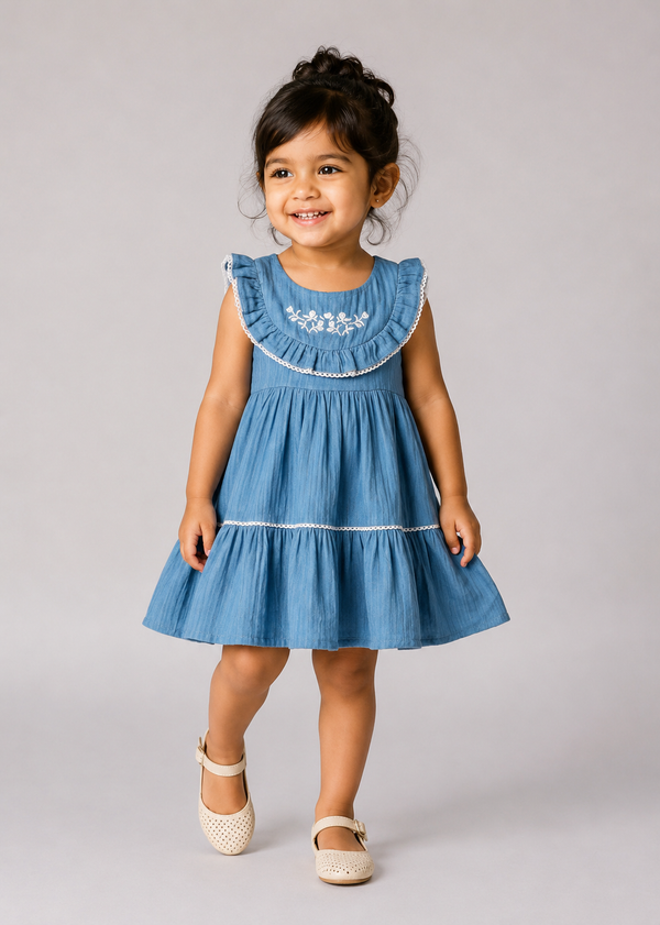 Baby Girl Muslin Dress - Dusty Blue