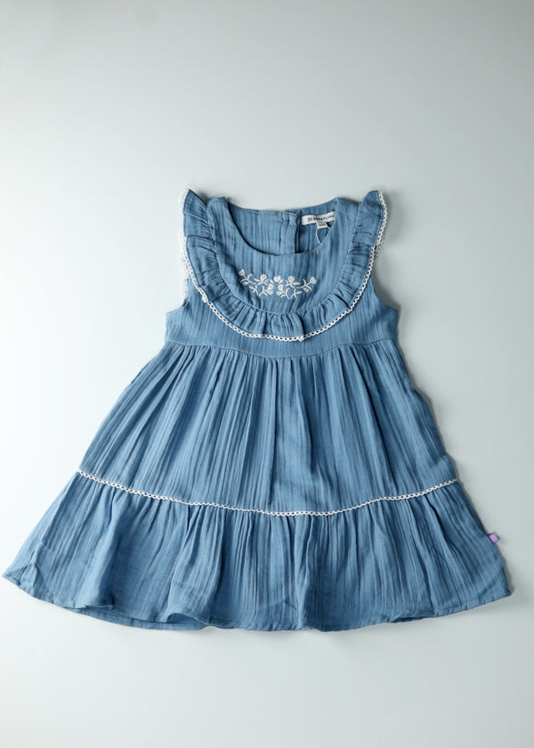 Kid Girls Muslin Dress - Dusty Blue