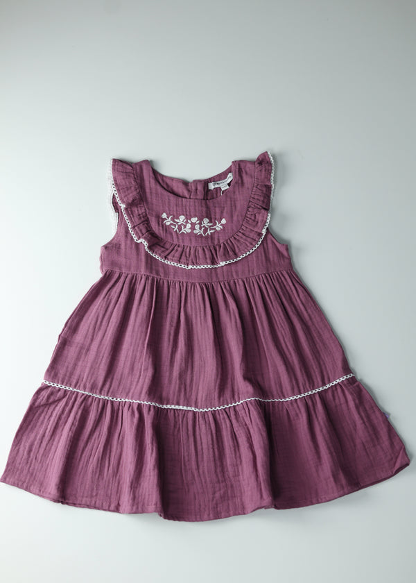 Kid Girls Muslin Dress - Plum
