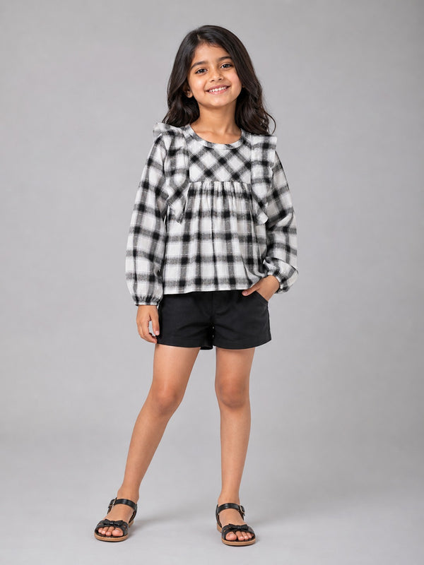 Kid Girls Black& white Checkered Top - Multi