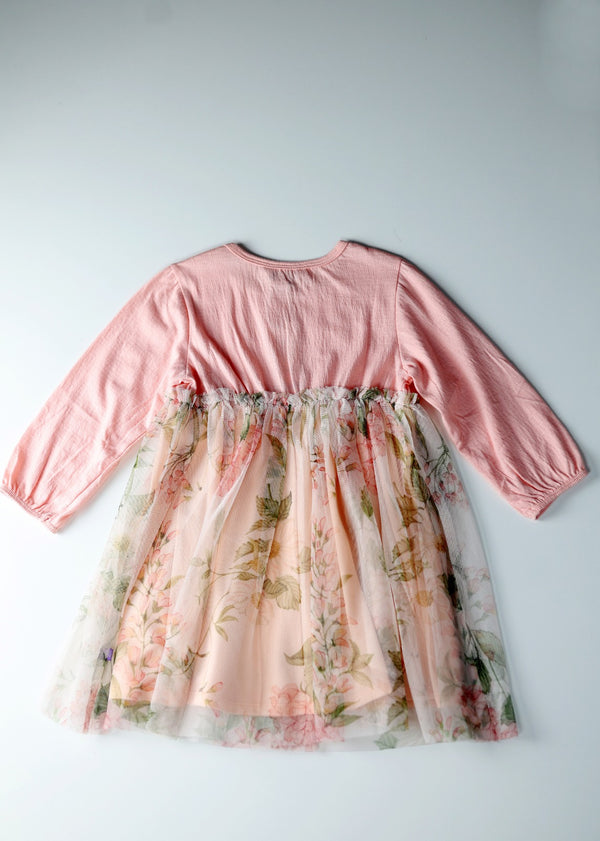 Baby Girl floral mesh Dress - Peach