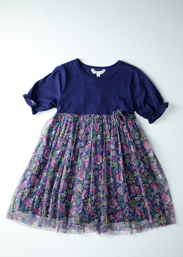 Kid Girls floral fit and flare Dress - Navy