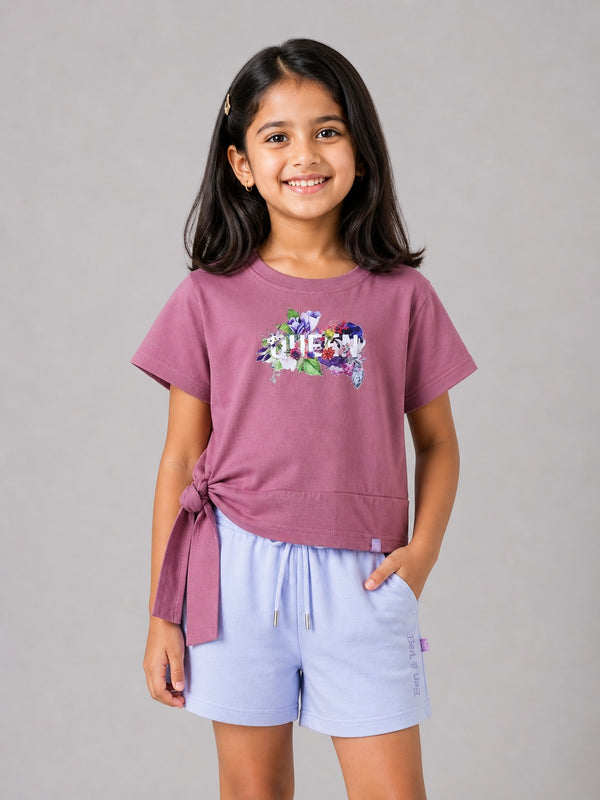 Kid Girls Boxy/Crop Tie-Up Tees - Onion