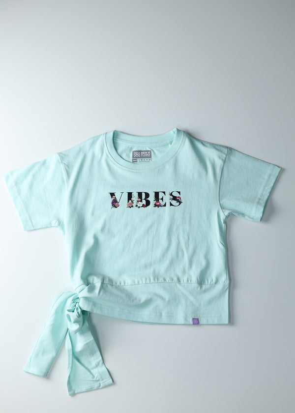 Kid Girls Boxy/Crop Tie-Up Tees - Mint Green