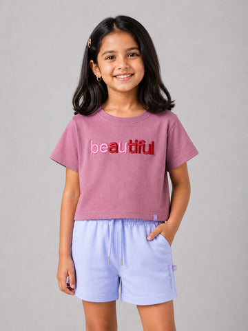 Kid Girls Boxy-Crop 'BEAUTIFUL' Tees - Onion