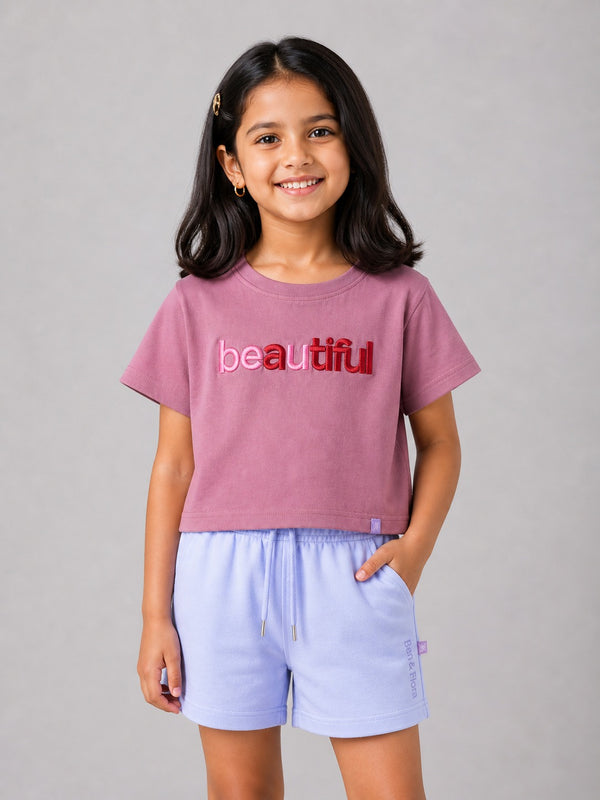 Kid Girls Boxy-Crop 'BEAUTIFUL' Tees - Onion