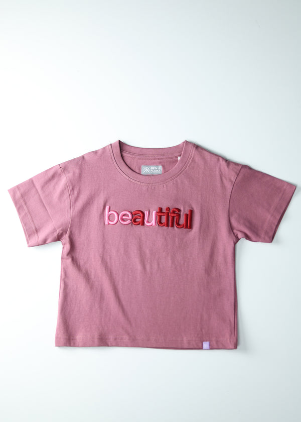 Kid Girls Boxy-Crop 'BEAUTIFUL' Tees - Onion