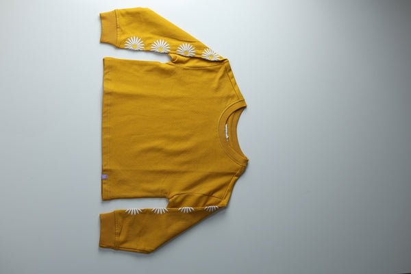 Kid Girls Sweatshirts with Floral sleeve - Ochre