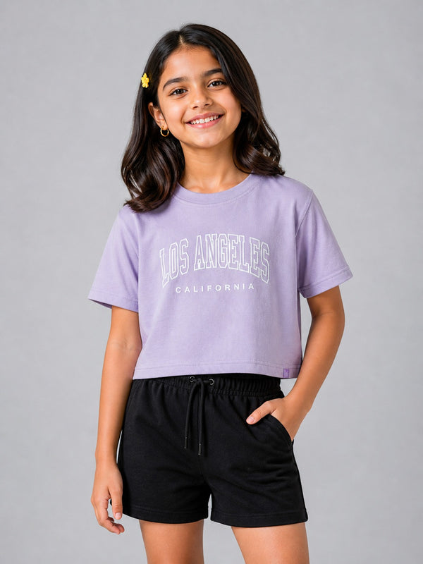 Kid Girls Cropped Boxy City Print Tees - Lavender