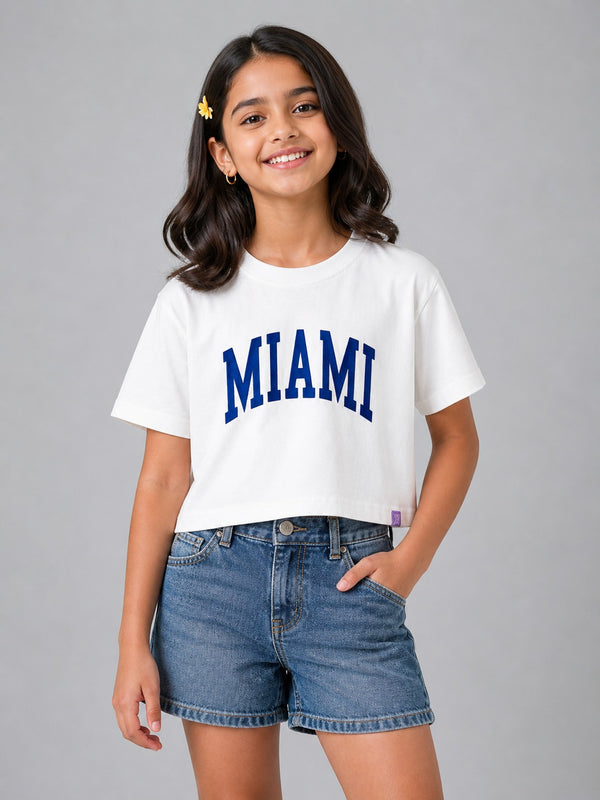 Kid Girls Cropped Boxy City print Tees - White