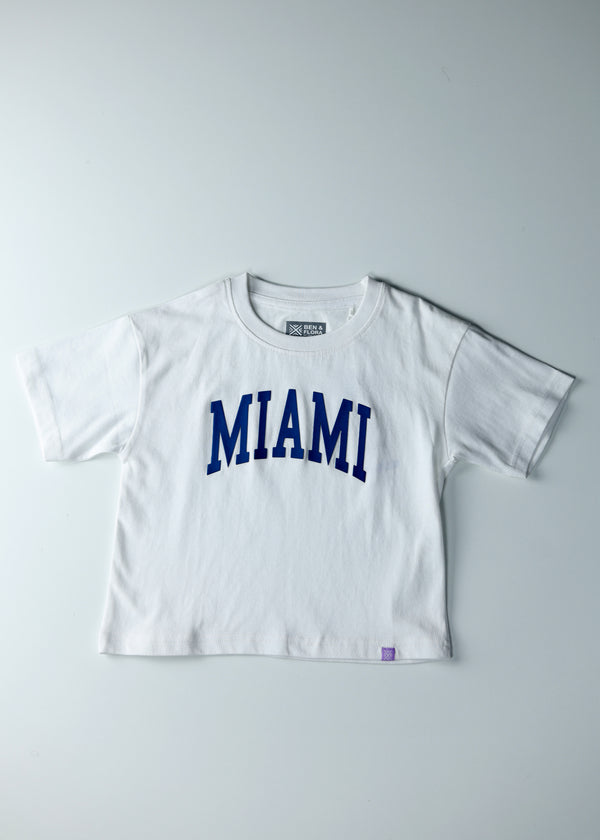 Kid Girls Cropped Boxy City print Tees - White
