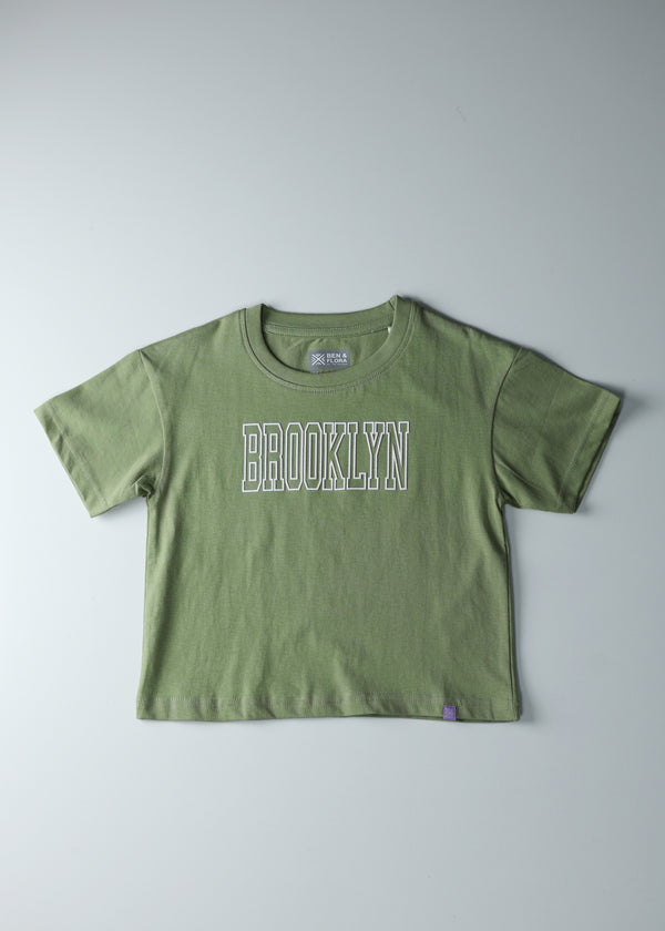 Kid Girls Cropped Boxy City print Tees - Lt. Olive