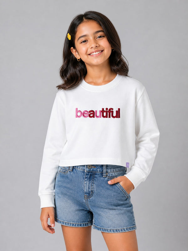 Kid Girls Sweatshirts with BEAUTIFUL embroidery - White