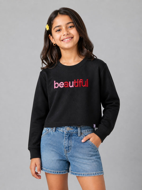 Kid Girls Sweatshirts with BEAUTIFUL embroidery - Black