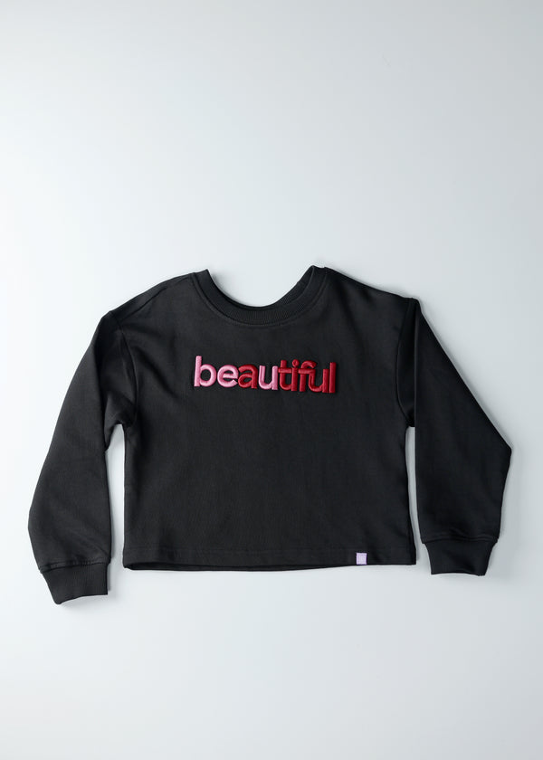 Kid Girls Sweatshirts with BEAUTIFUL embroidery - Black